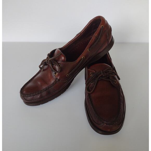 Sebago Docksides Brown Leather Deck Boat Loafers Shoes Vintage USA Mens Size 9.5 - Picture 1 of 5